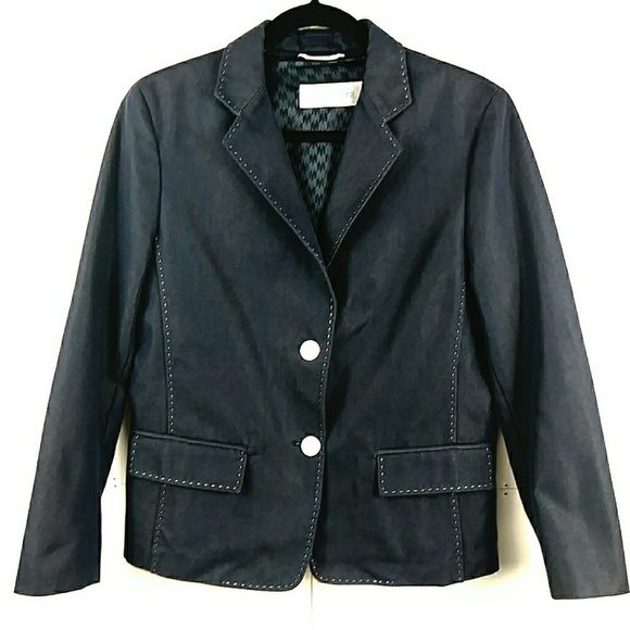 MaxMara Navy Blazer Exposed Stitching Jacket 10 Iridescent Fabric Dark Acadamia - Picture 1 of 8